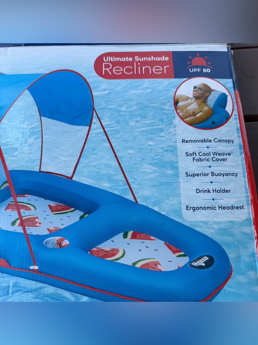 Aqua Ultimate Sunshade Recliner Ultra-Comfortable Mesh Covered Pool Lounge Float - Picture 6 of 11